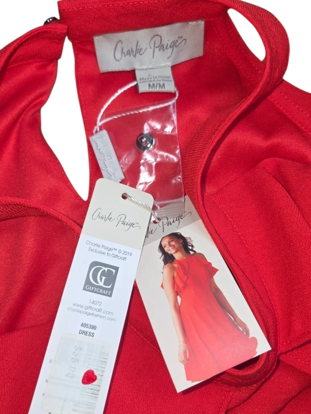 Charlie Paige Coral-Red Ruffle Halter Midi Dress